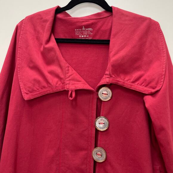 Neon Buddah Lightweight Jacket Women's Small Red Big Metal Buttons Long Line - Picture 2 of 5